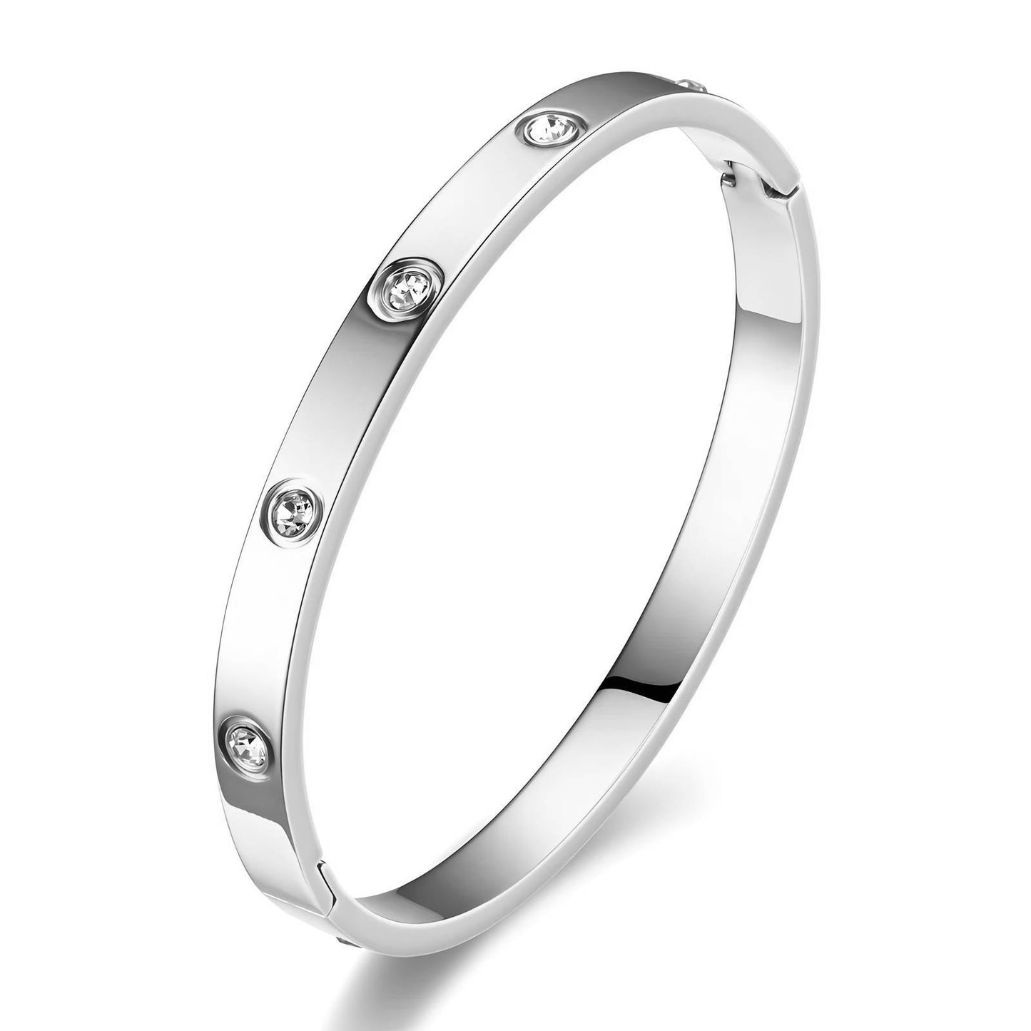 Silver Inlaid CZ Bangle Bracelet