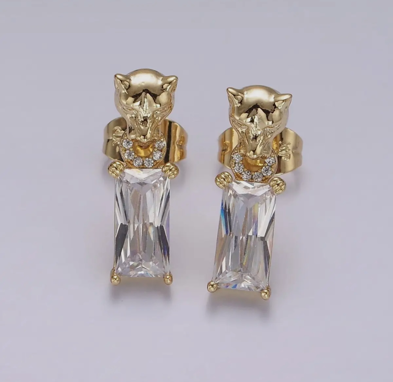 Panther Earring With Baguette CZ Drop