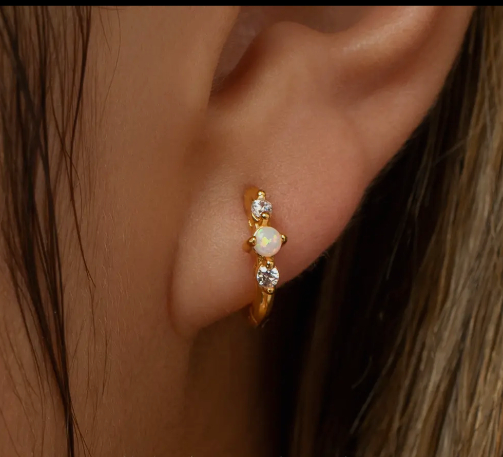 Opal CZ Huggie Earring