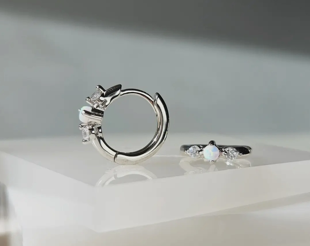 Opal CZ Huggie Earring