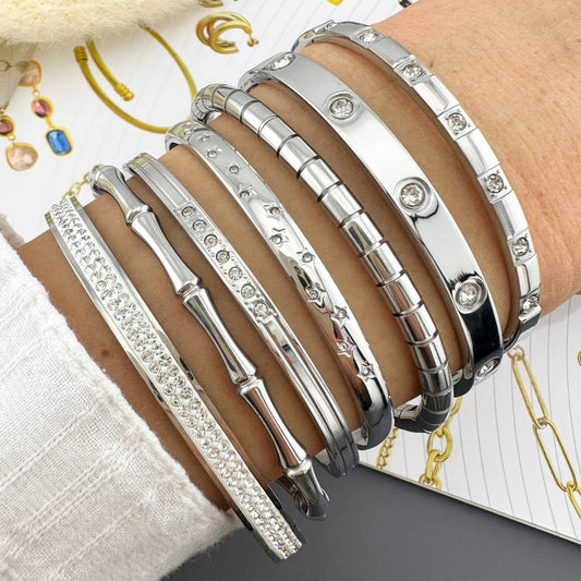 Silver Inlaid CZ Bangle Bracelet