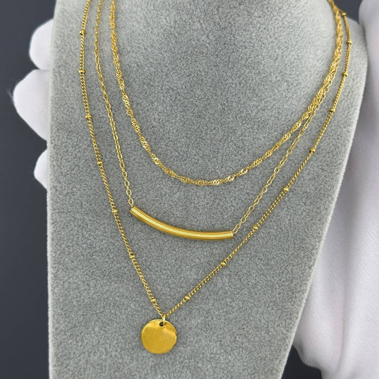Coined Gold Bar 3-Layer Necklace