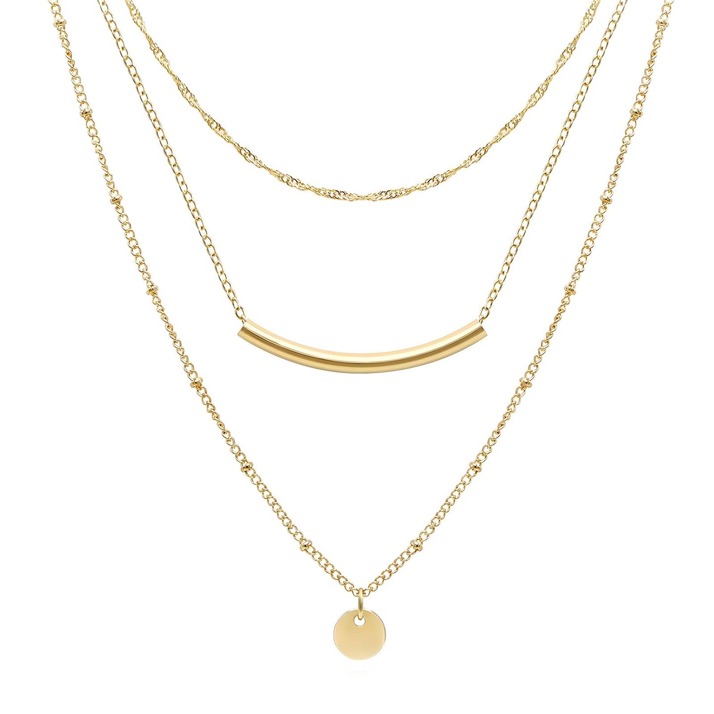 Coined Gold Bar 3-Layer Necklace