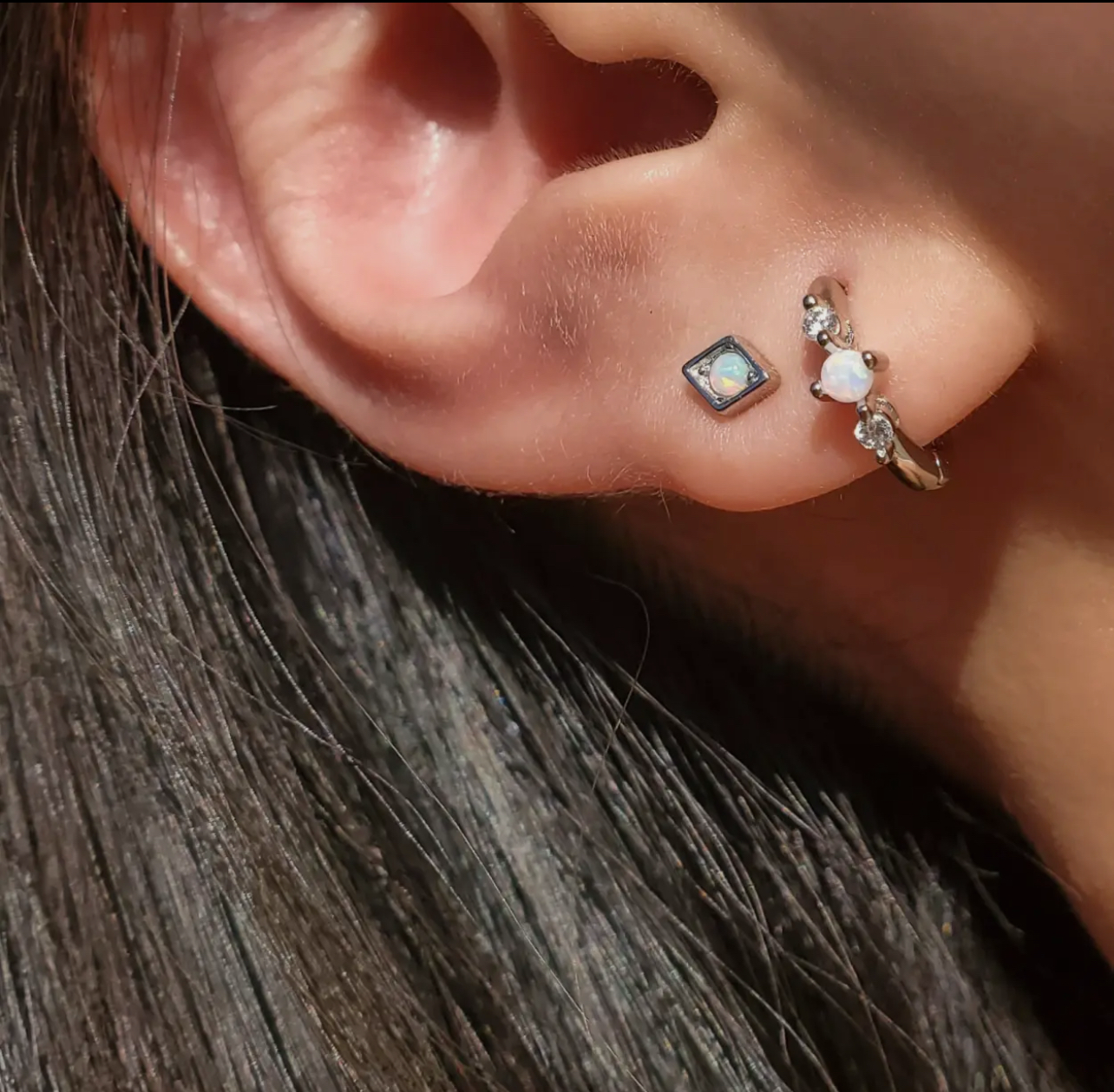 Opal CZ Huggie Earring