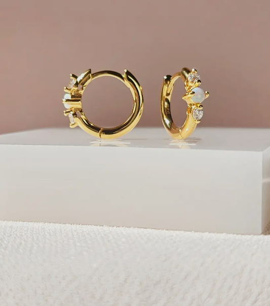 Opal CZ Huggie Earring