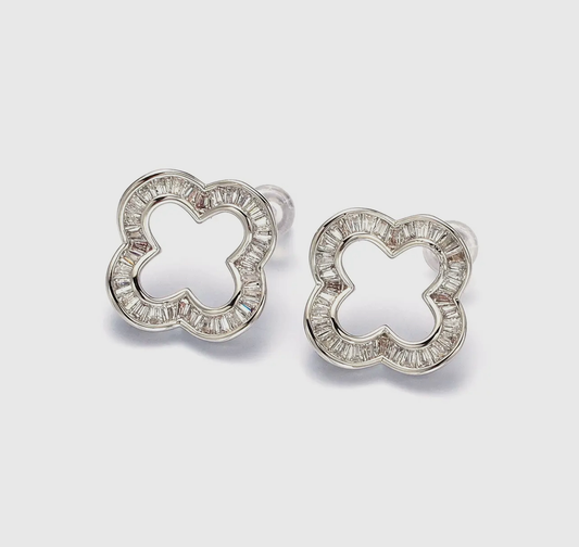 Clear Clover Quatrefoil Stud Earrings